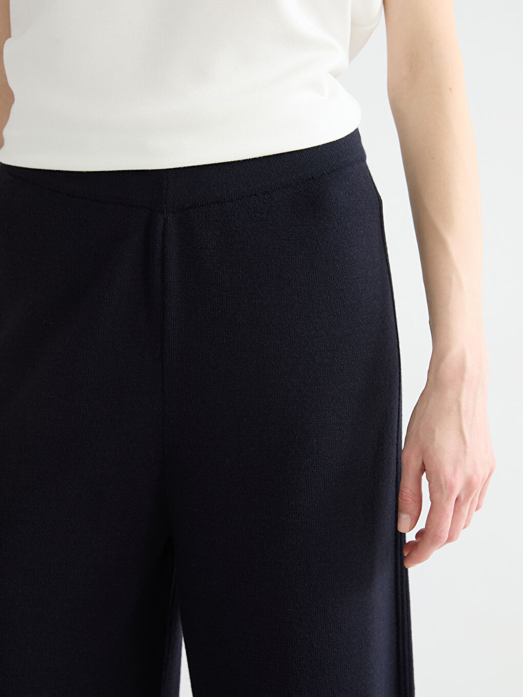 Lacivert Beli Lastikli Kadın Triko Pantolon-4