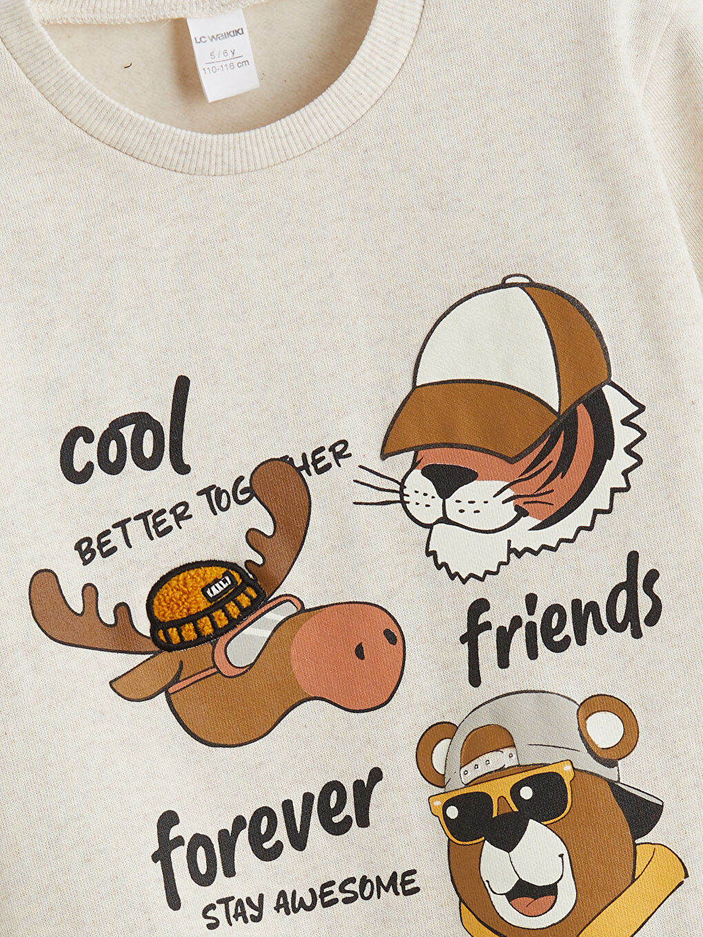 Beyaz Bisiklet Yaka Baskılı Erkek Çocuk Kalın Sweatshirt-2