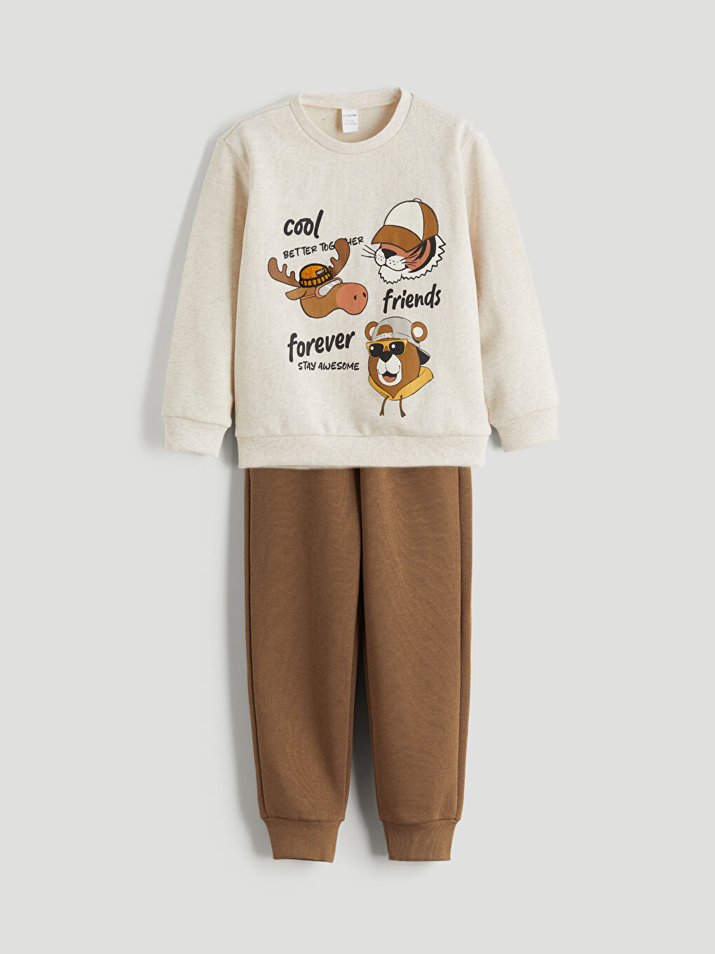 Beyaz Bisiklet Yaka Erkek Çocuk Sweatshirt ve Eşofman Alt