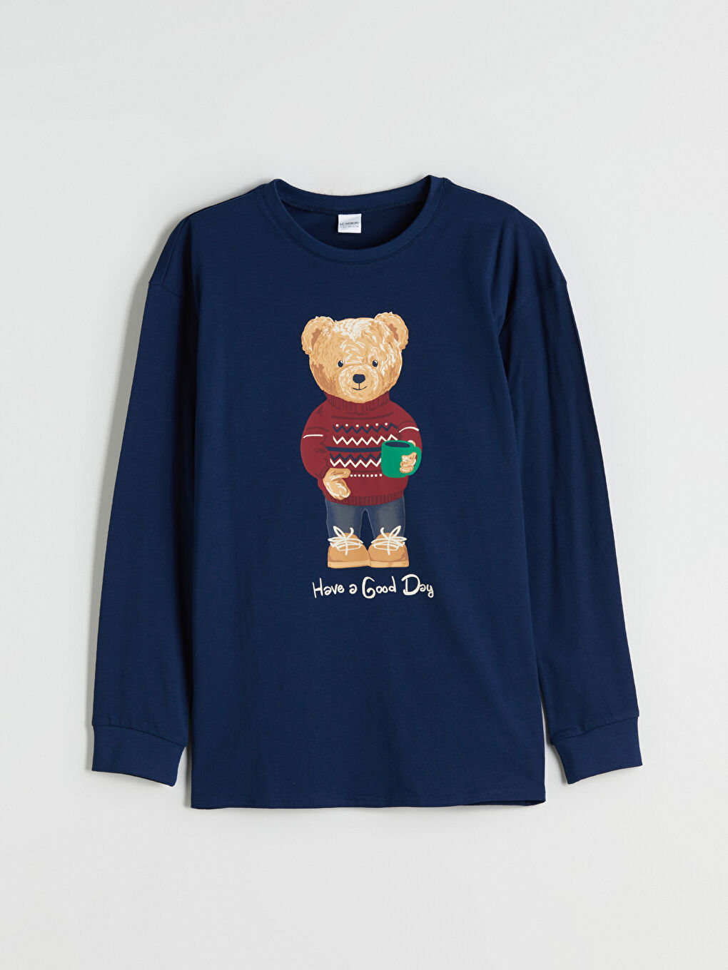 Lacivert Ayı Teddy Baskılı Erkek Çocuk Pijama Üst