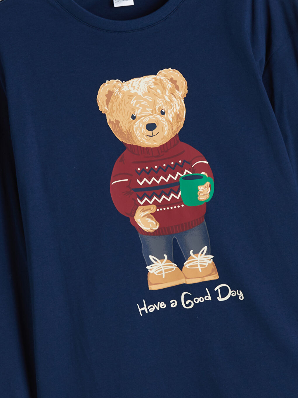 Lacivert Ayı Teddy Baskılı Erkek Çocuk Pijama Üst-2