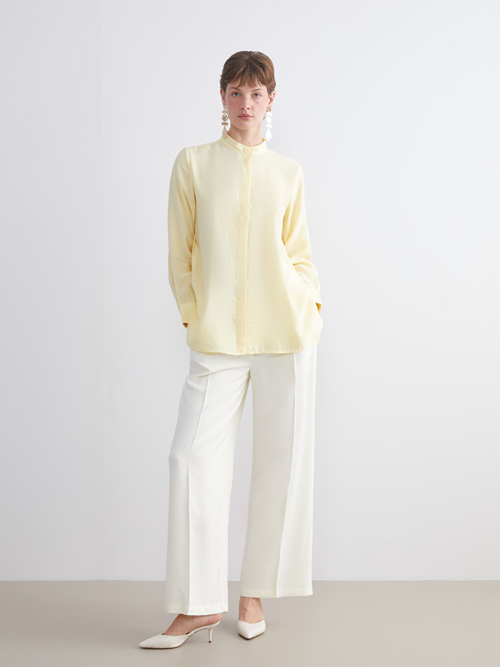 Sarı Oversize Modal Karışımlı Kadın Gömlek Tunik-3