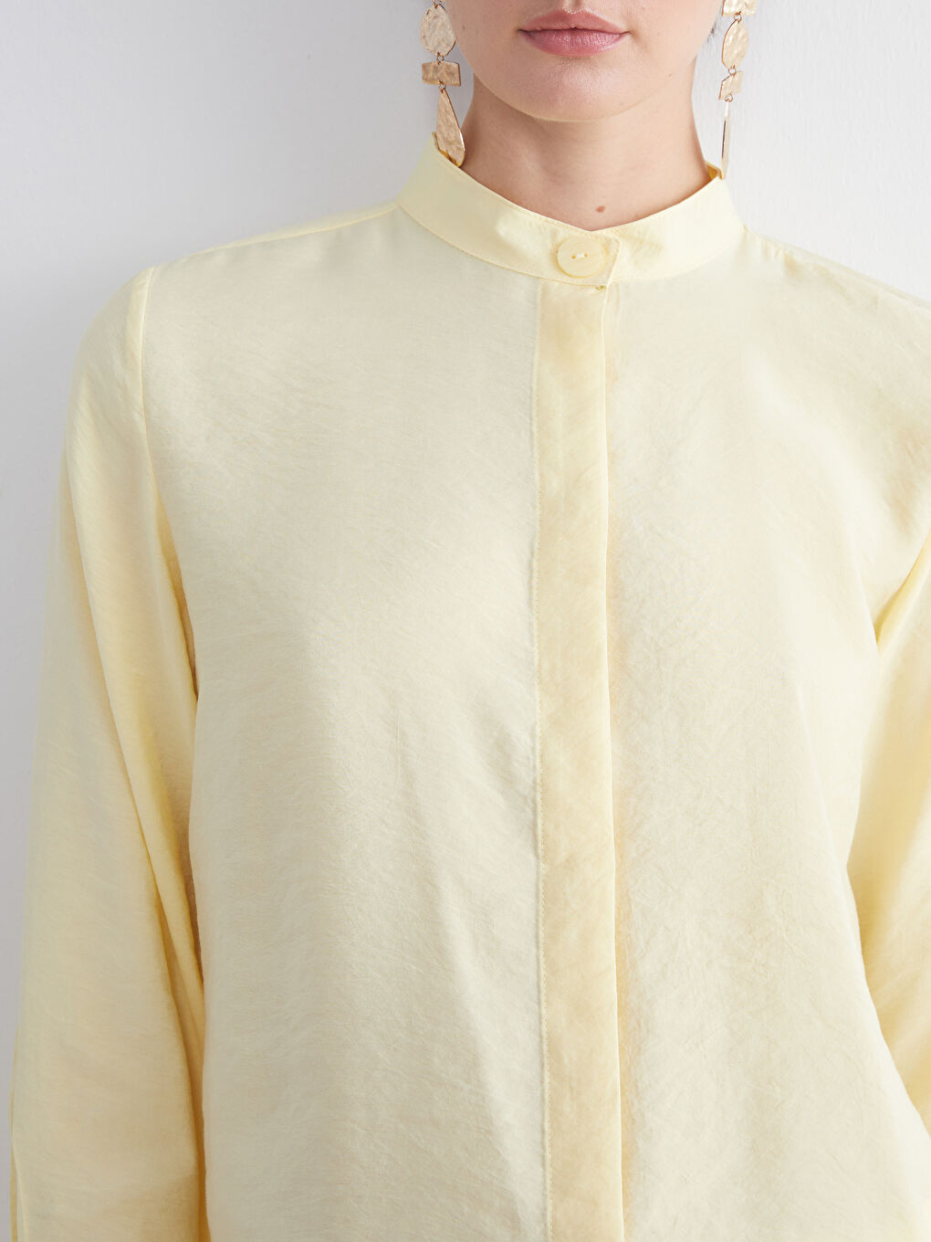 Sarı Oversize Modal Karışımlı Kadın Gömlek Tunik-4