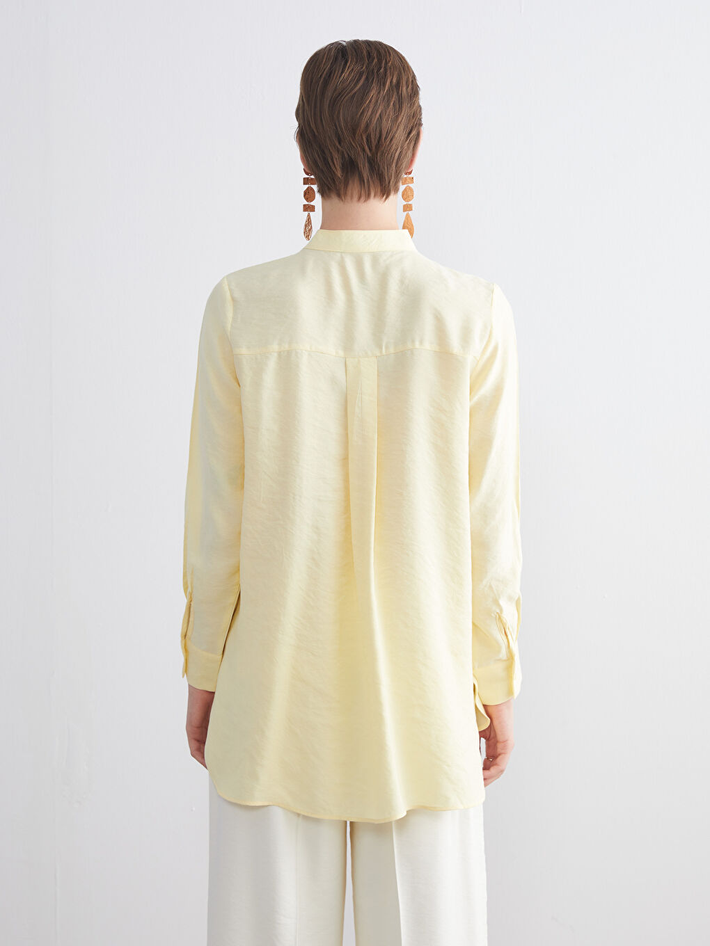 Sarı Oversize Modal Karışımlı Kadın Gömlek Tunik-5