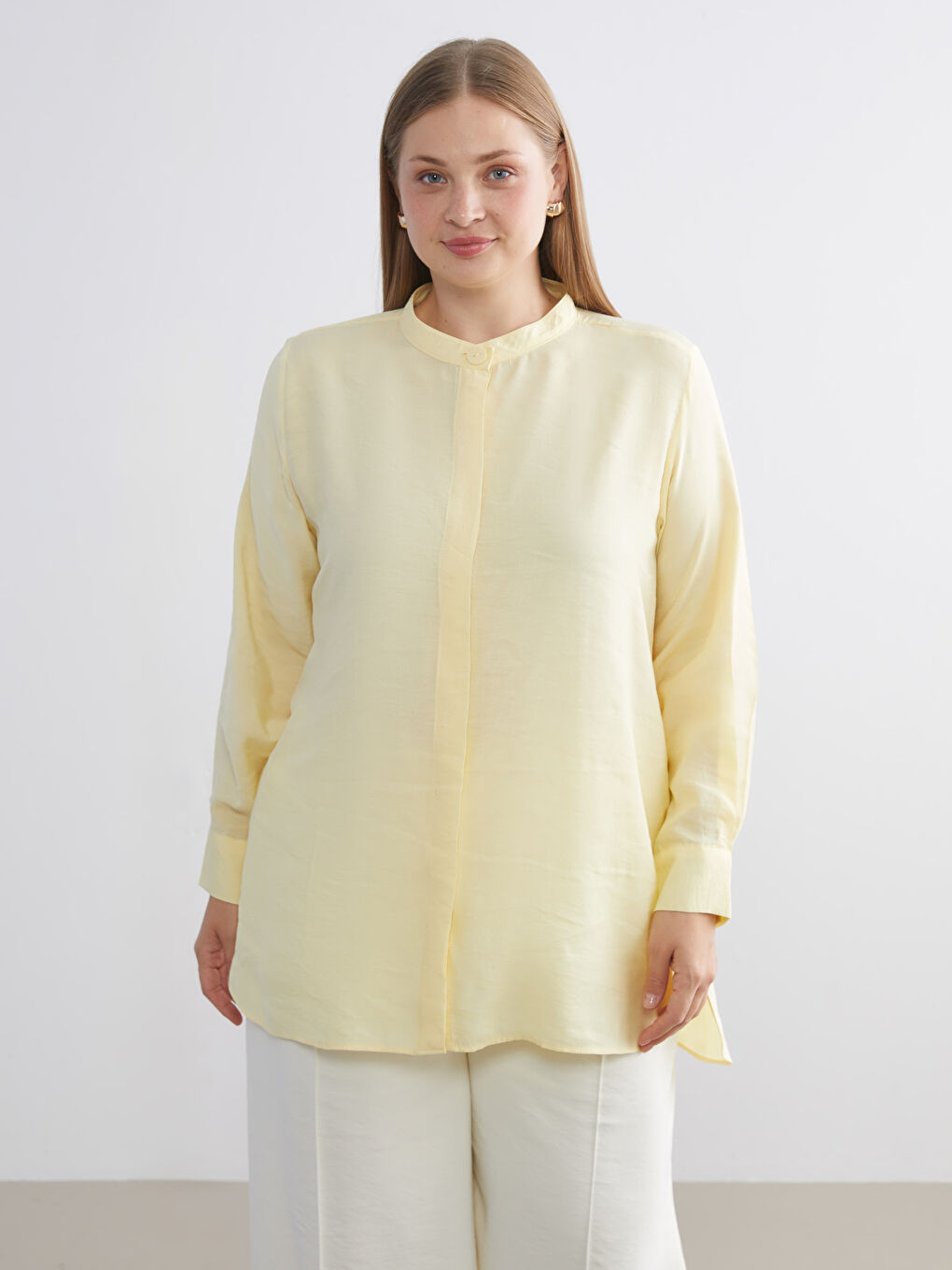 Sarı Oversize Modal Karışımlı Kadın Gömlek Tunik-1