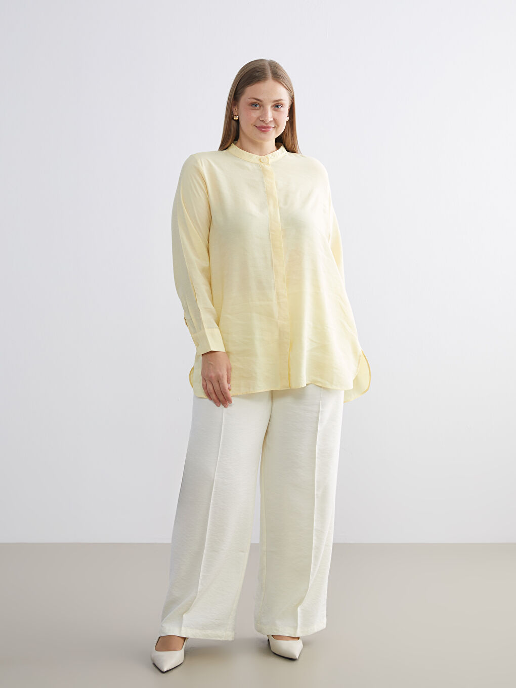 Sarı Oversize Modal Karışımlı Kadın Gömlek Tunik-2