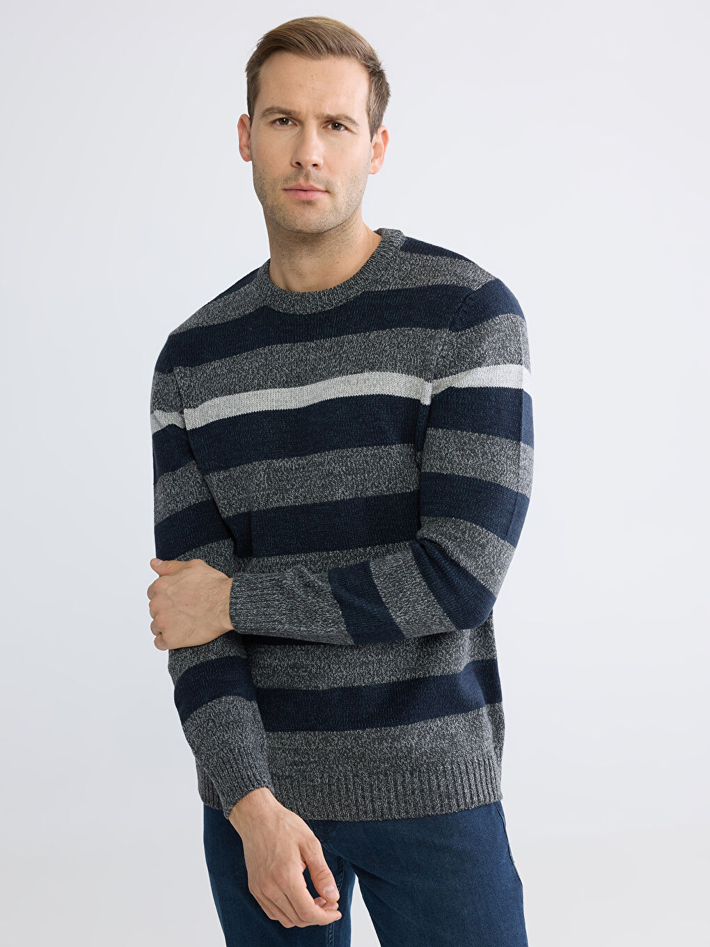 Crew Neck Striped Men's Knitwear Sweater