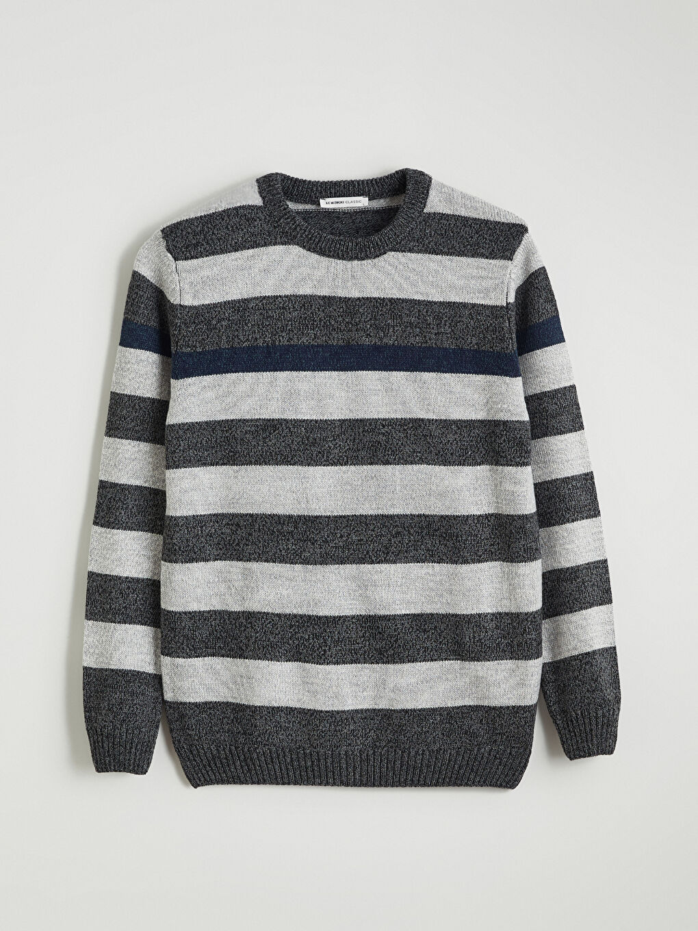 Gri Bisiklet Yaka Çizgili Erkek Triko Kazak-4