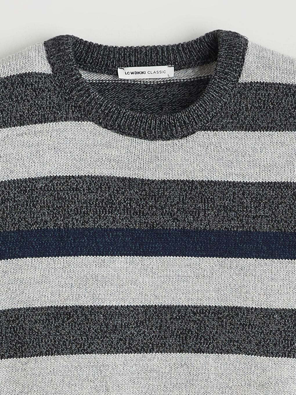 Gri Bisiklet Yaka Çizgili Erkek Triko Kazak-5