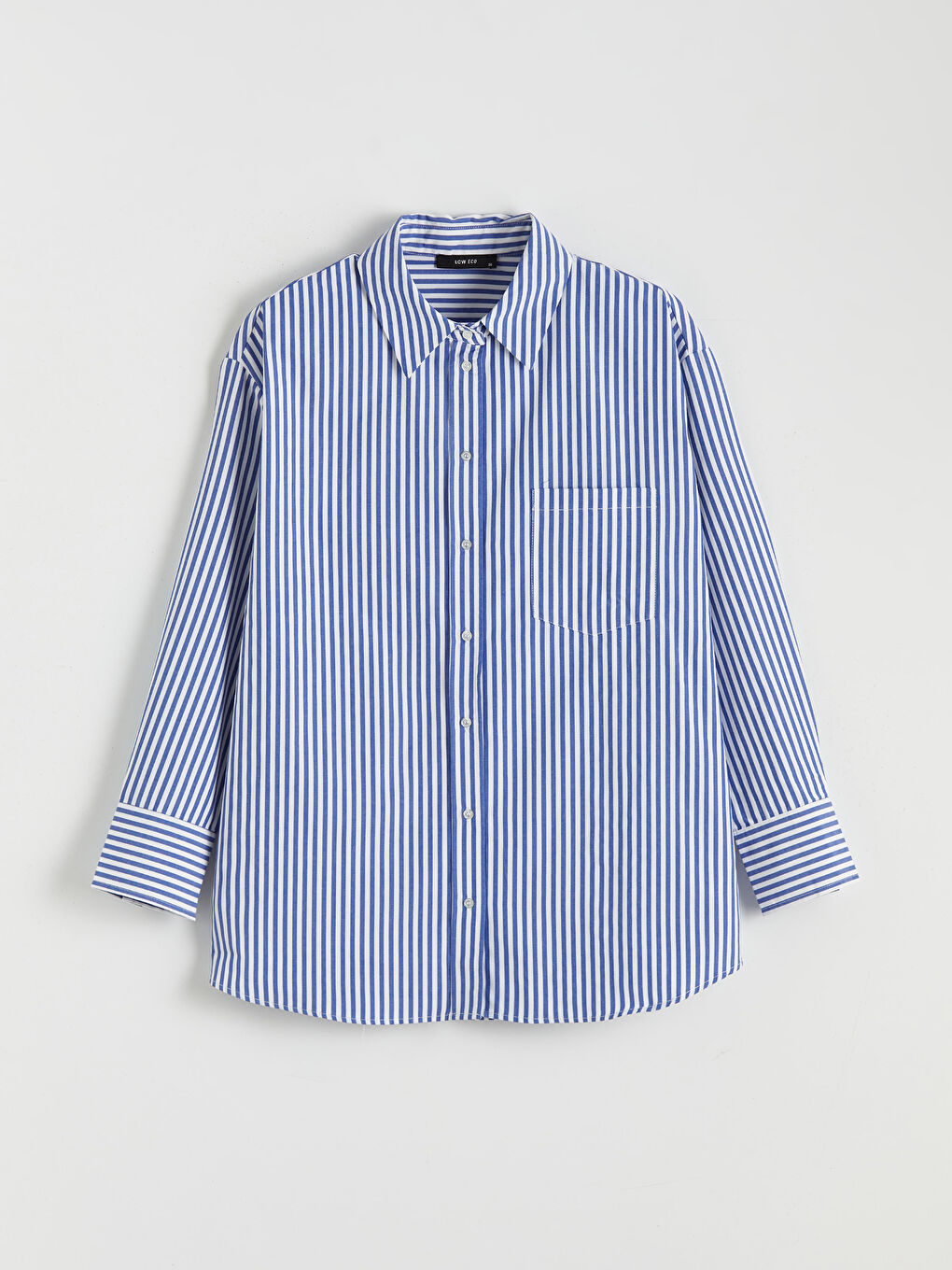 Mavi Çizgili Oversize Poplin Kadın Gömlek-3