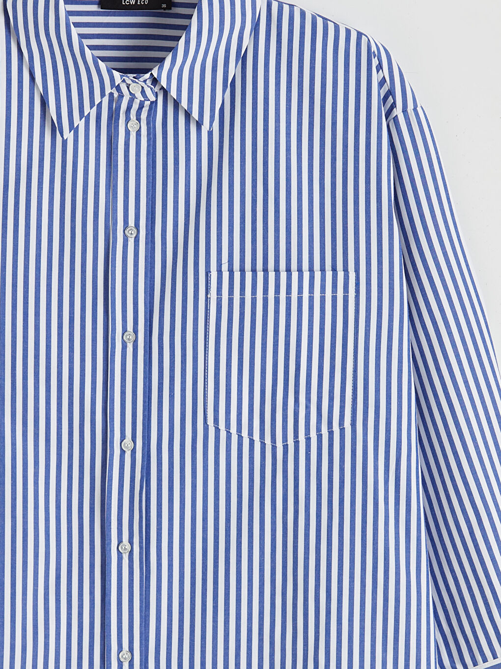 Mavi Çizgili Oversize Poplin Kadın Gömlek-4