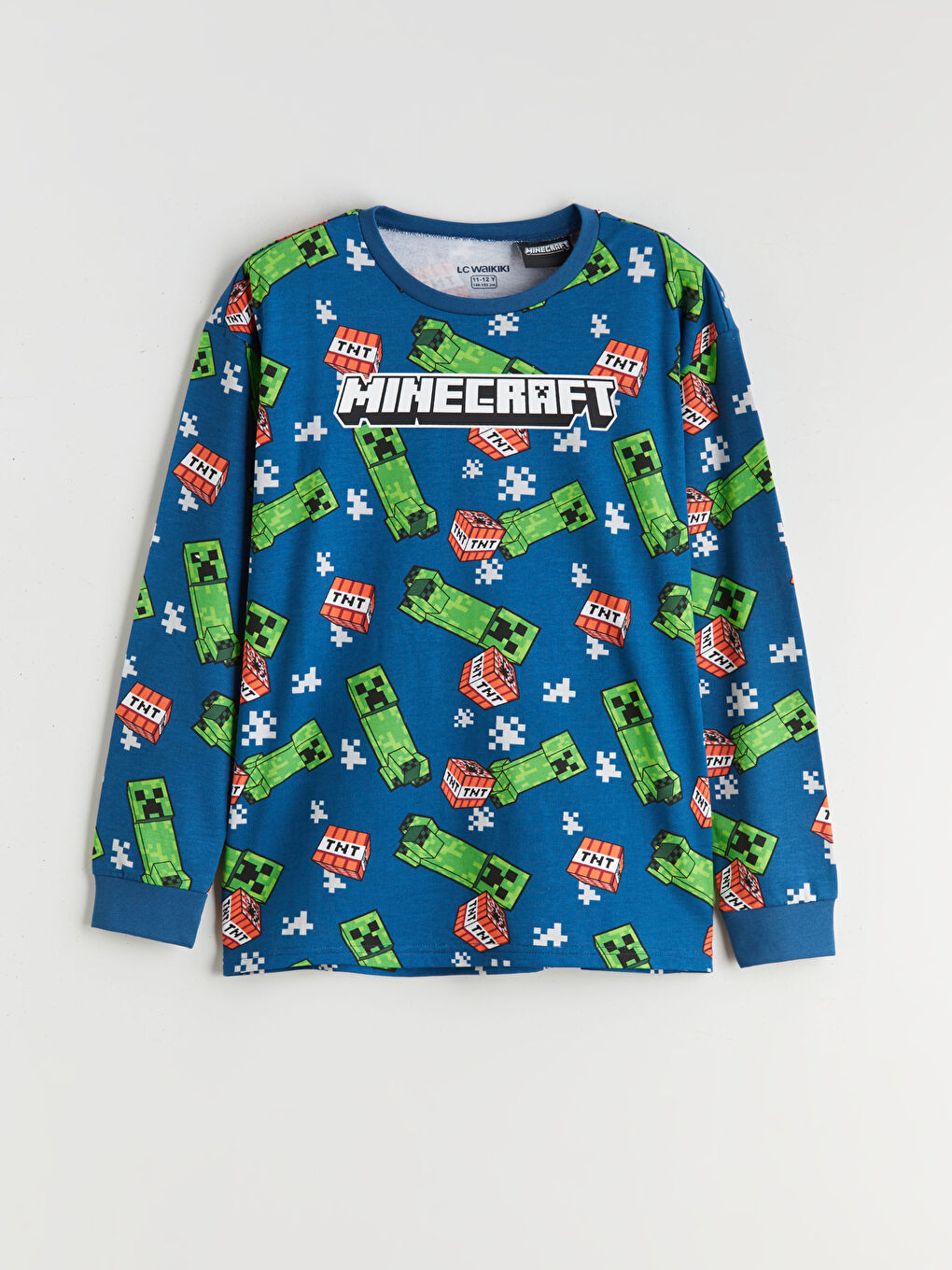 Crew Neck Minecraft Printed Boys' Pyjama Set-1