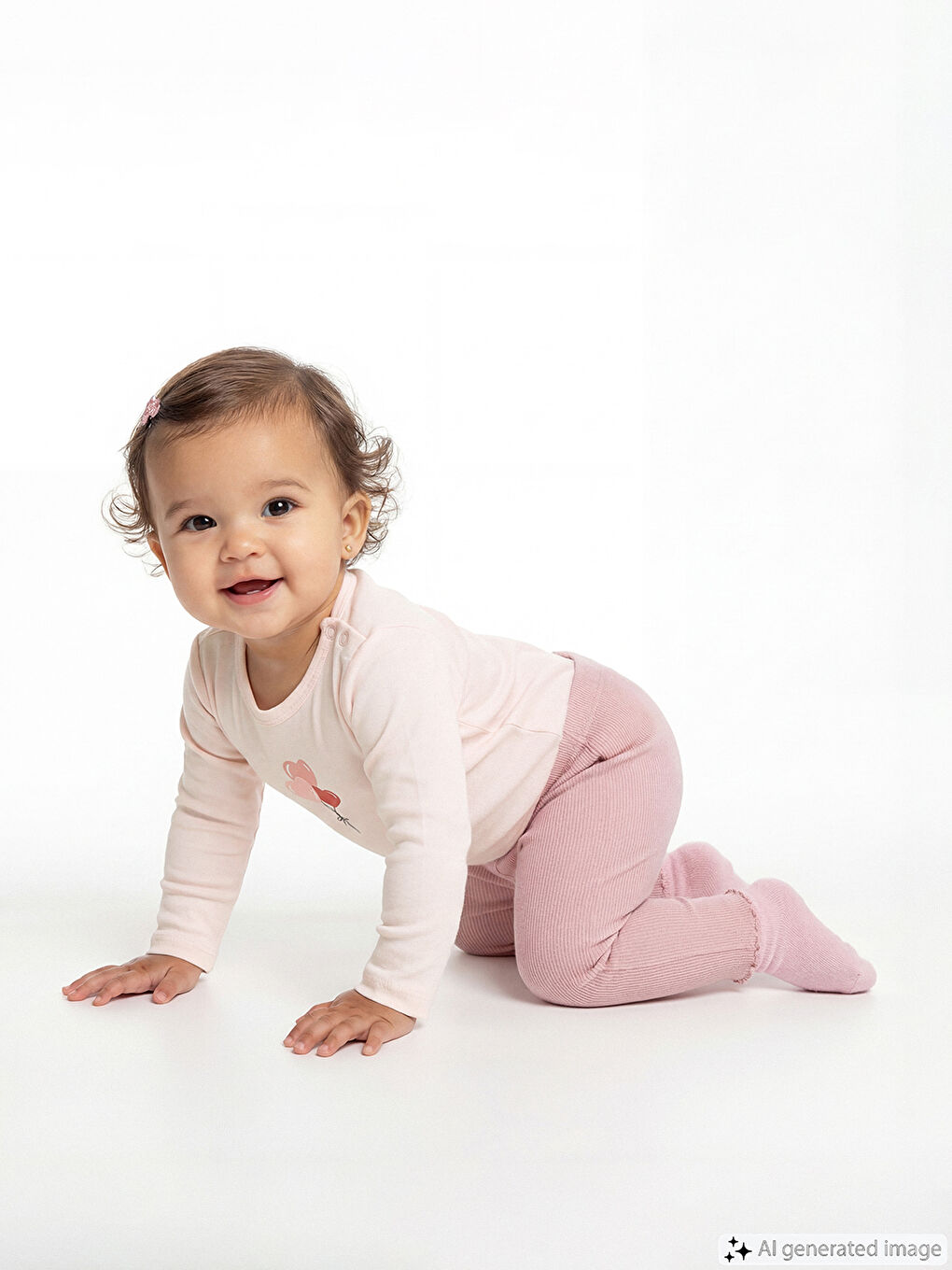 Pembe Baskılı Kız Bebek Çıtçıtlı Bodysuit