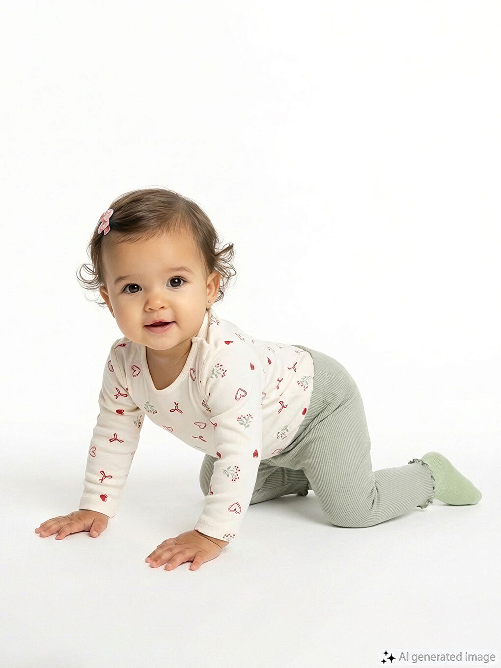 Ekru Baskılı Kız Bebek Çıtçıtlı Bodysuit