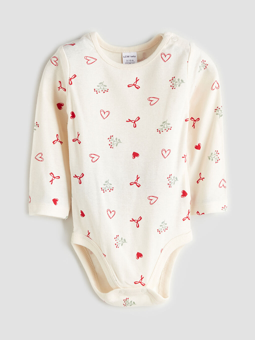 Ekru Baskılı Kız Bebek Çıtçıtlı Bodysuit-1