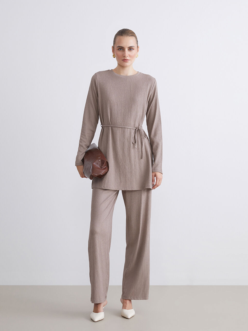 Bej Bisiklet Yaka Kadın Tunik-2