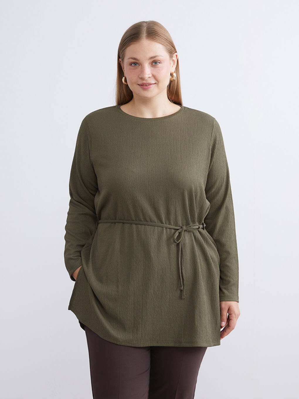 Haki Bisiklet Yaka Kadın Tunik-1