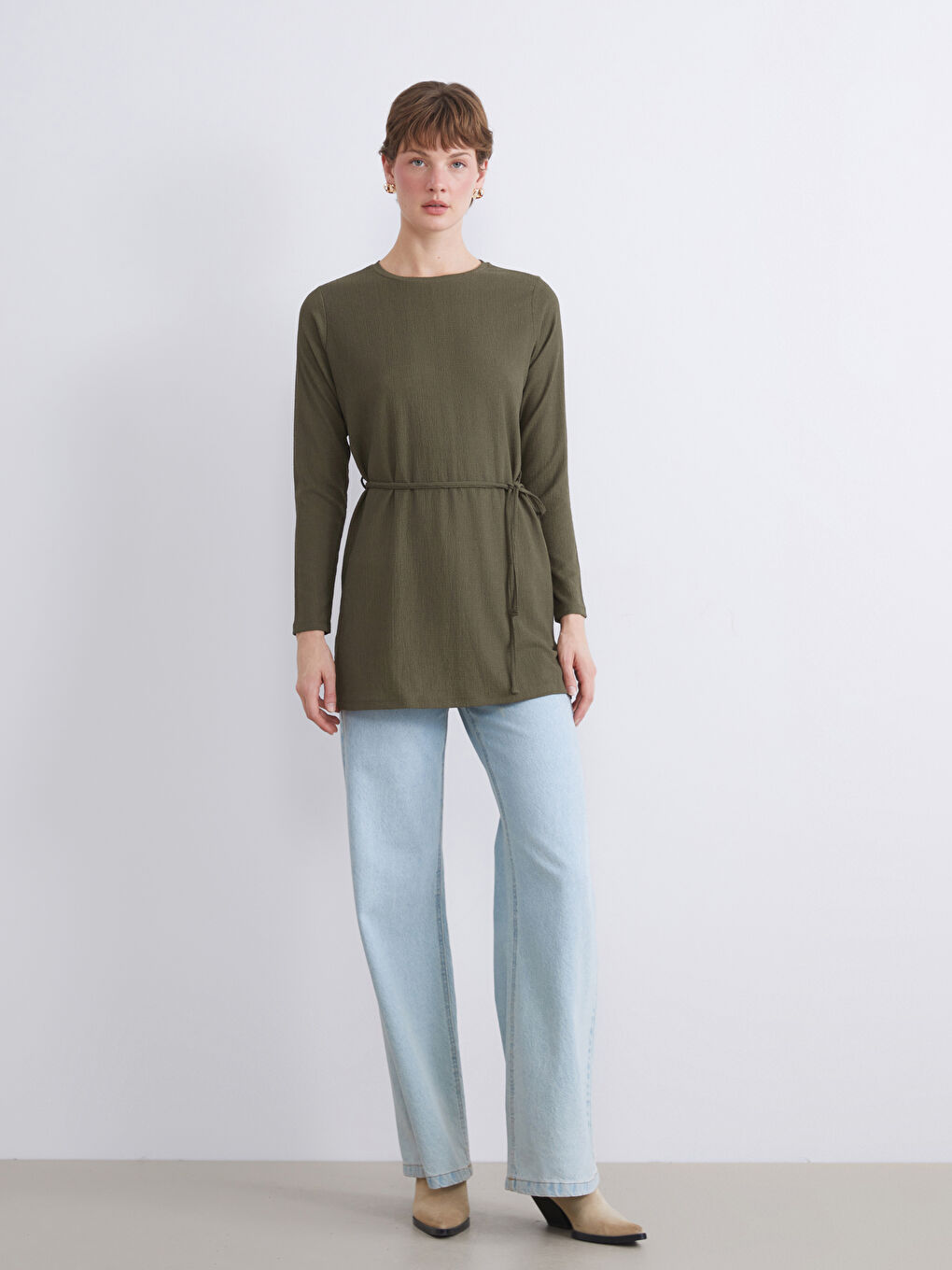 Haki Bisiklet Yaka Kadın Tunik-2