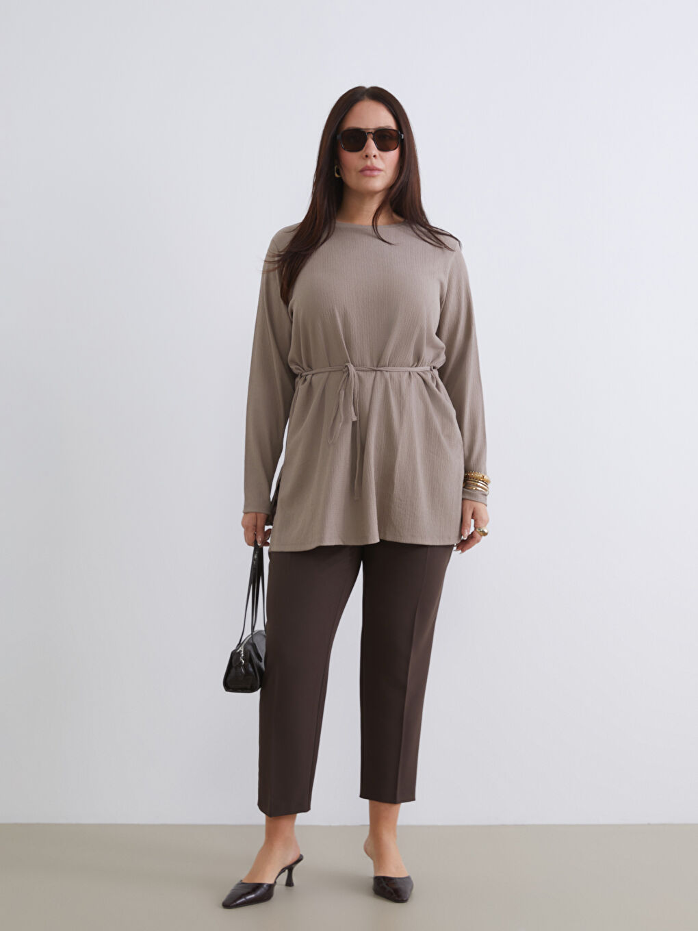 Bej Bisiklet Yaka Kadın Tunik-5