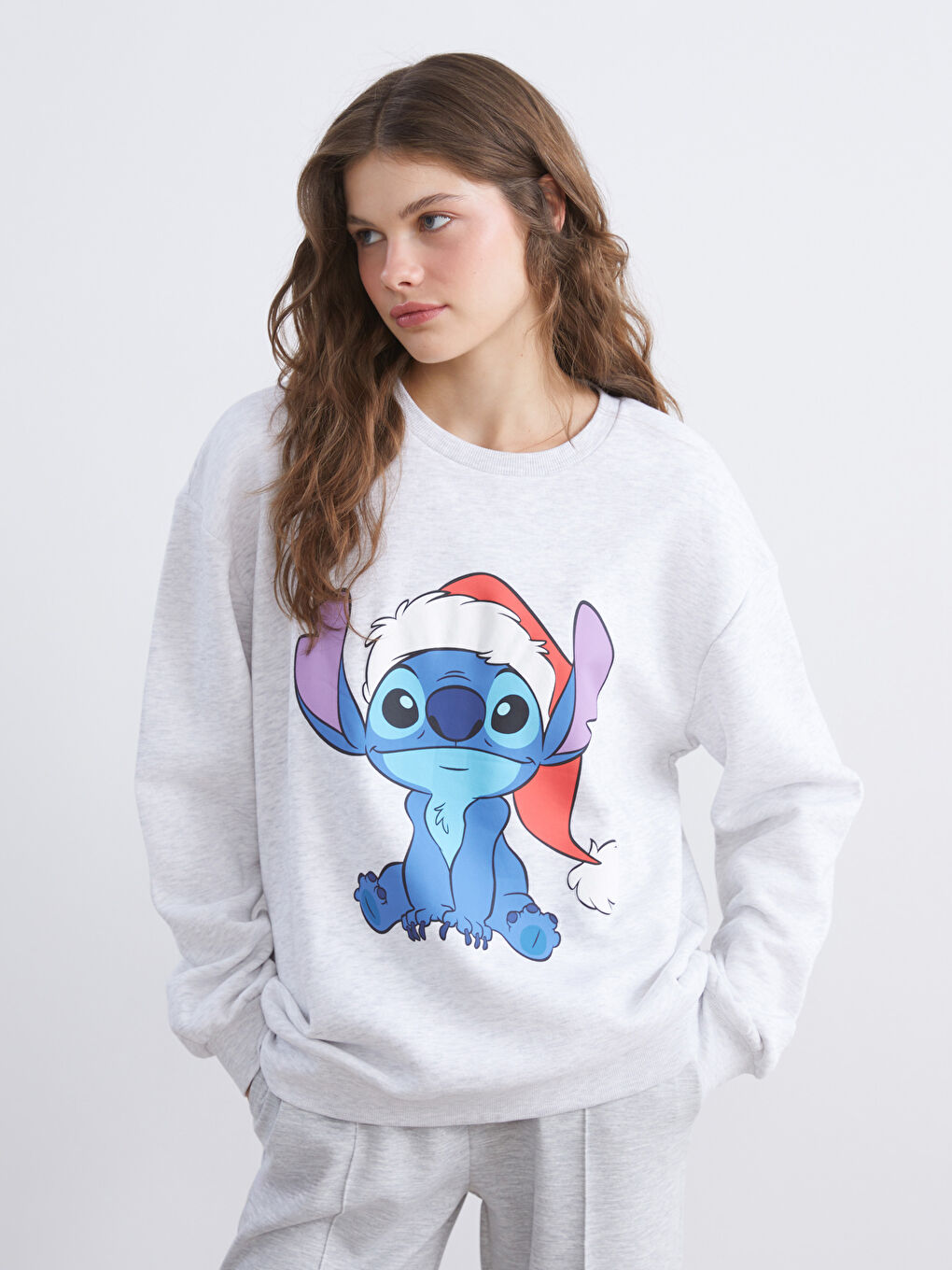 Stitch Printed Oversize Women's Thick Sweatshirt