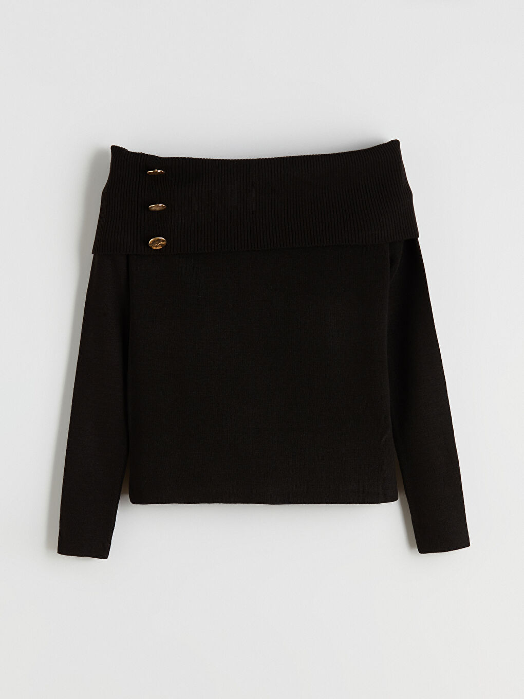 Siyah Kayık Yaka Kadın Triko Kazak-4