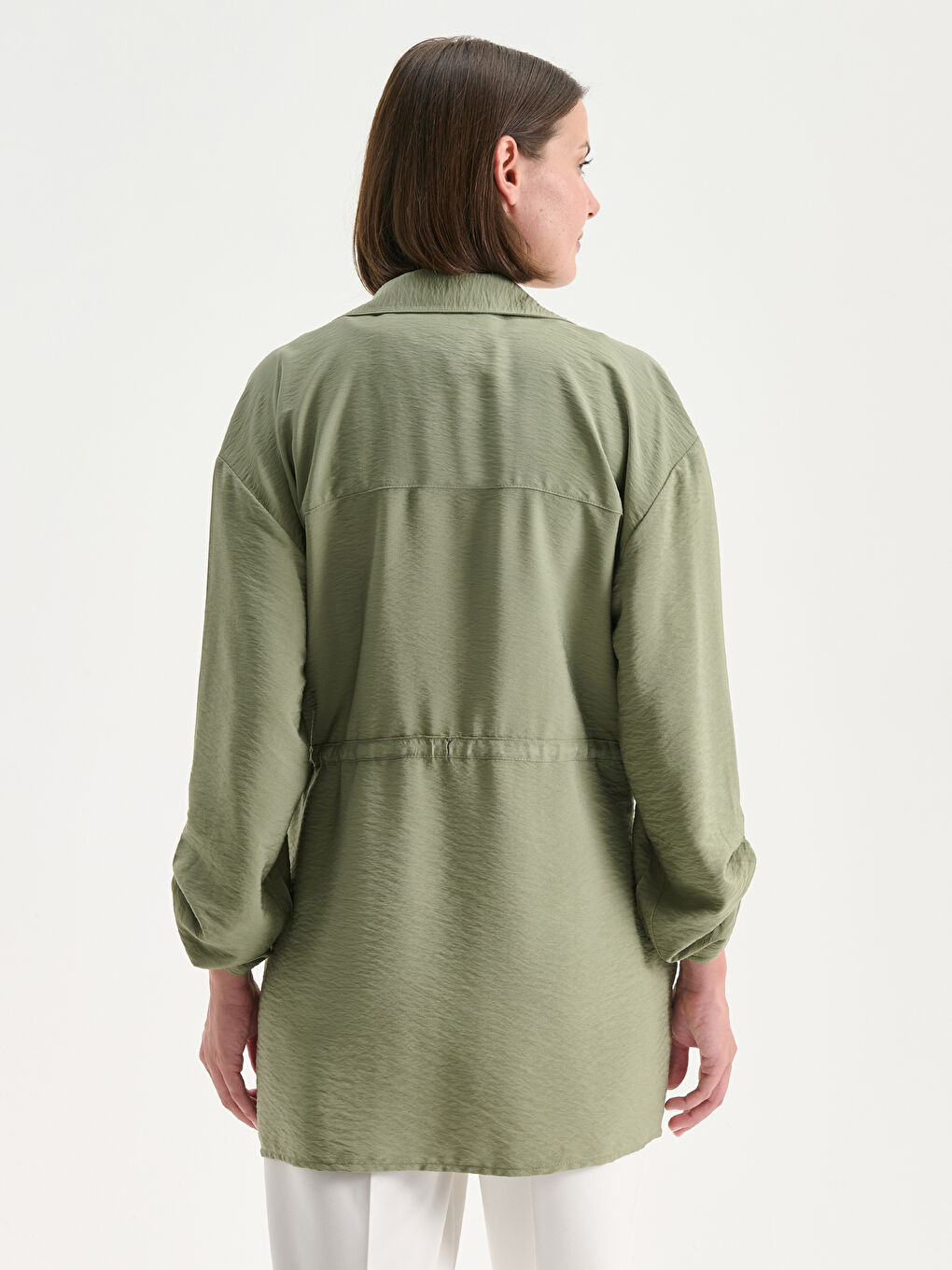 Haki Gömlek Yaka Büzgülü Kadın Ceket-4
