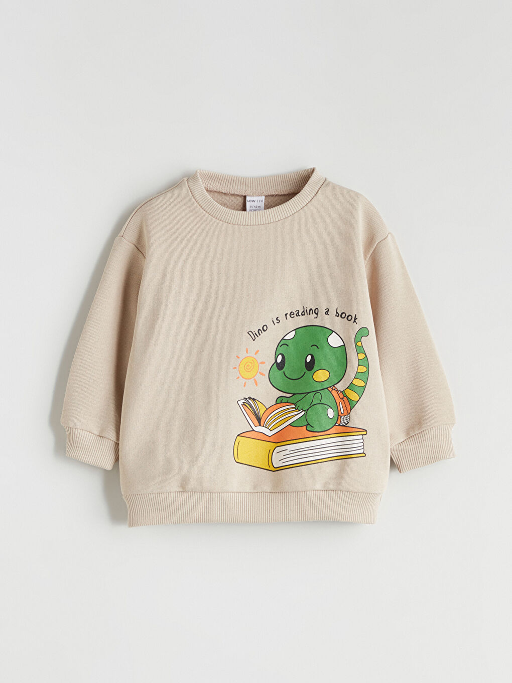 Bej Bisiklet Yaka Baskılı Erkek Çocuk Sweatshirt