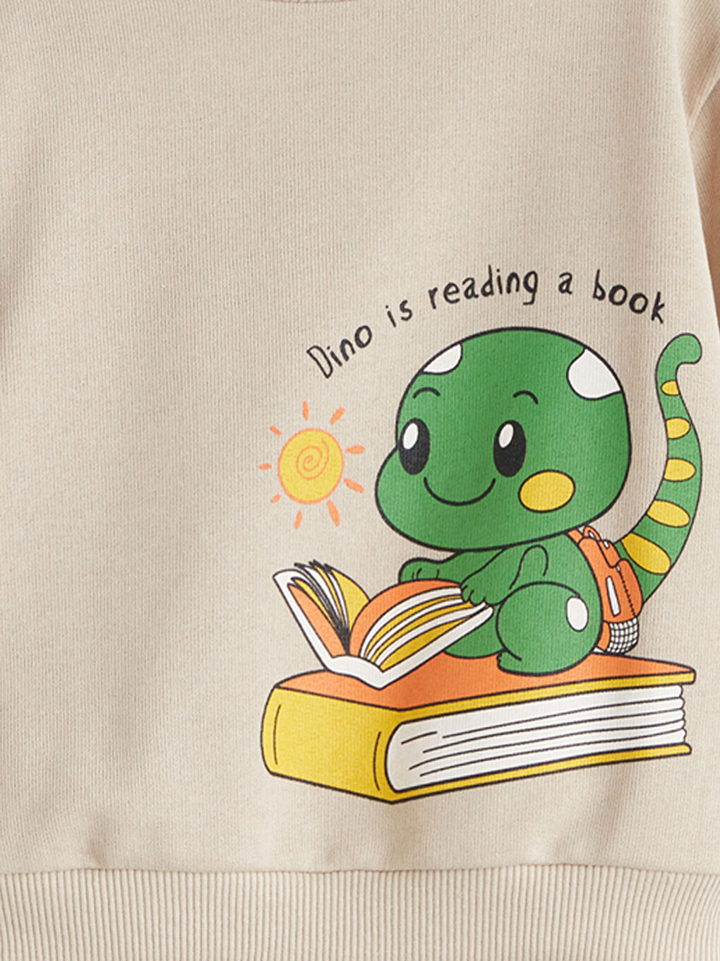 Bej Bisiklet Yaka Baskılı Erkek Çocuk Sweatshirt-1