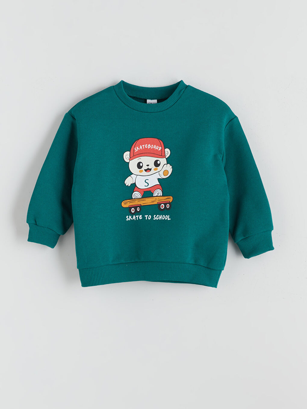 Yeşil Bisiklet Yaka Baskılı Erkek Çocuk Sweatshirt