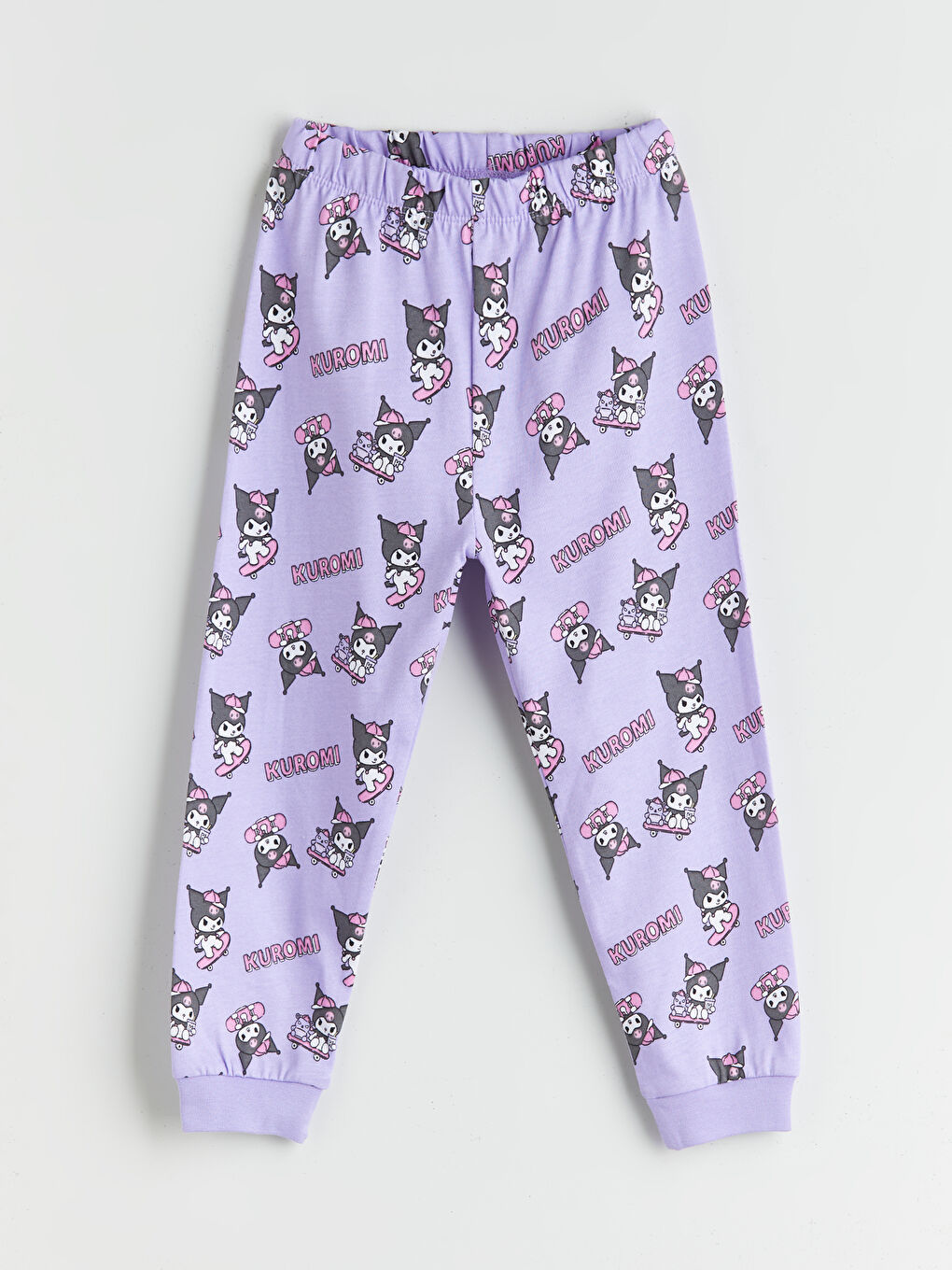 Beyaz Bisiklet Yaka Kuromi Baskılı Kız Çocuk Pijama Takımı-5