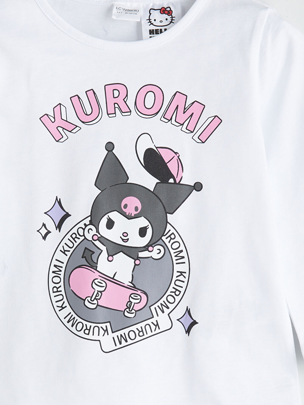 Beyaz Bisiklet Yaka Kuromi Baskılı Kız Çocuk Pijama Takımı-7