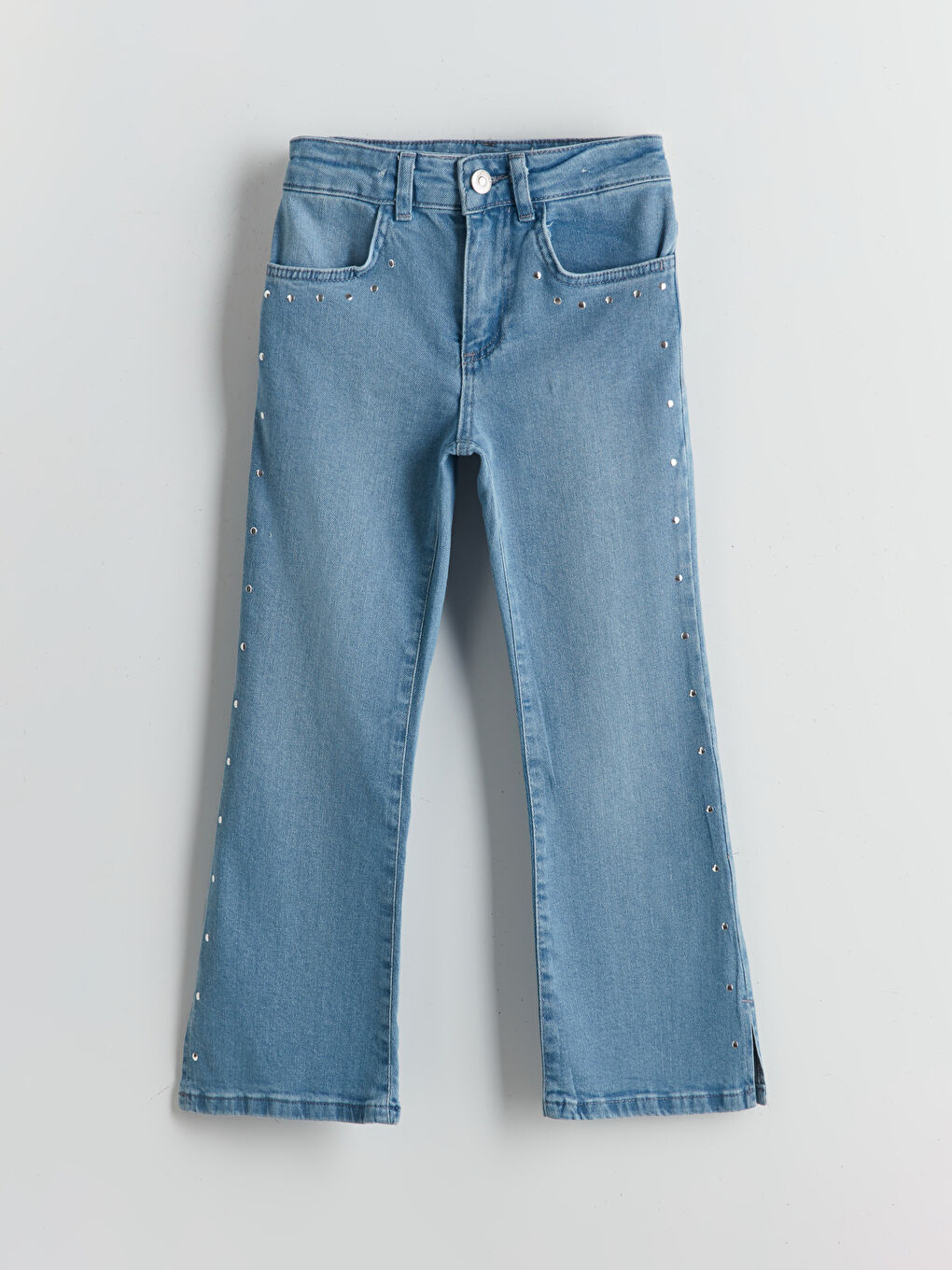 İndigo İspanyol Paça Taşlı Kız Çocuk Jean Pantolon