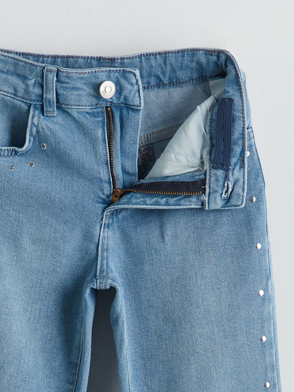 İndigo İspanyol Paça Taşlı Kız Çocuk Jean Pantolon-2