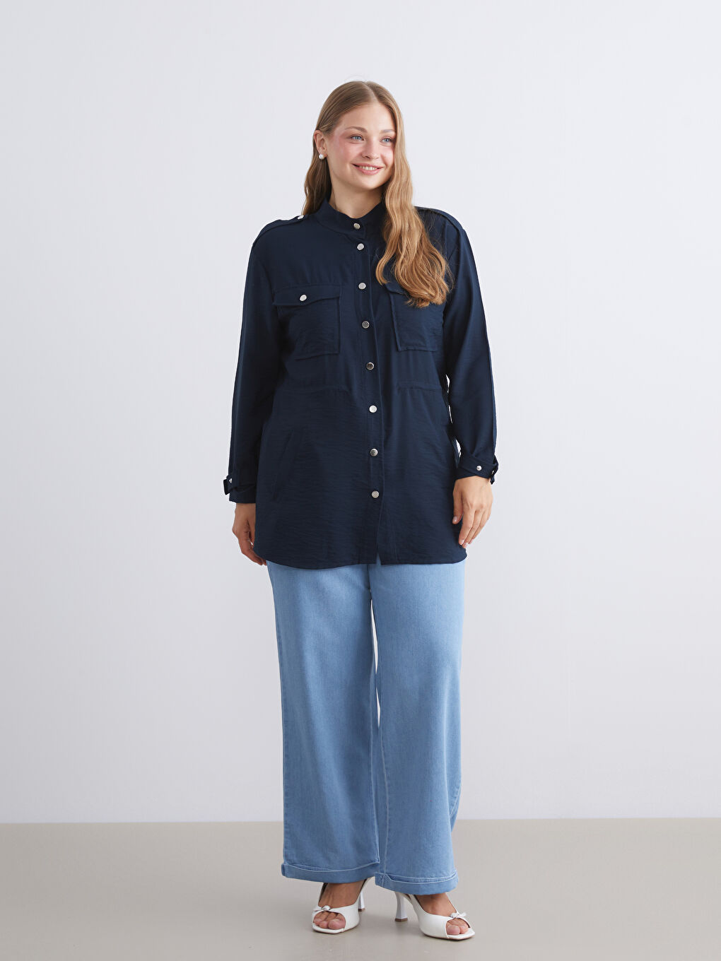 Grandad Collar Ruched Women's Jacket-1