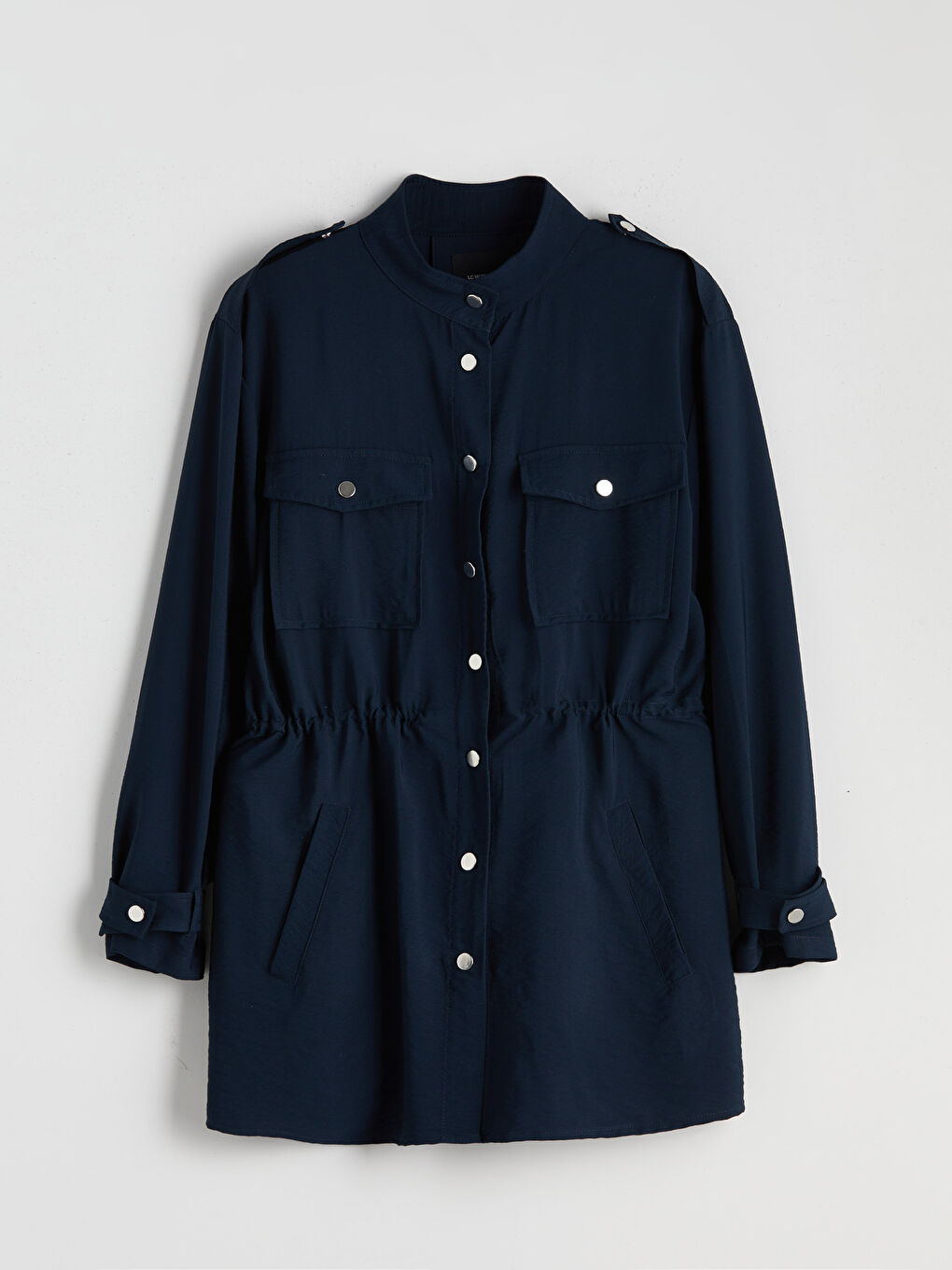 Grandad Collar Ruched Women's Jacket-5