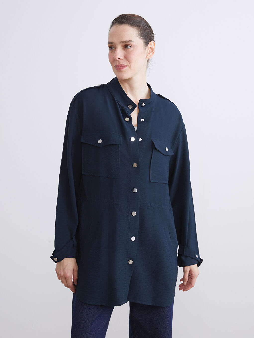 Grandad Collar Ruched Women's Jacket