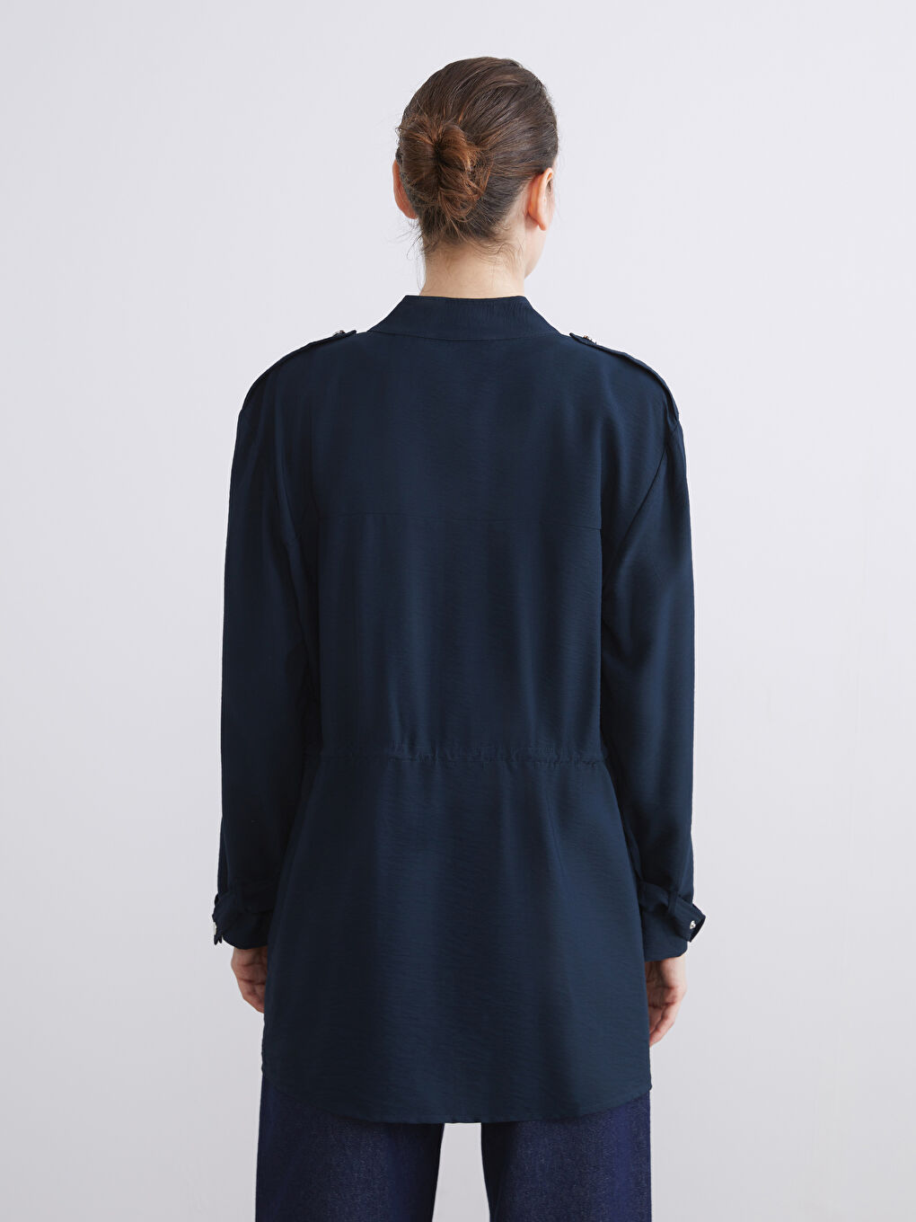 Grandad Collar Ruched Women's Jacket-4