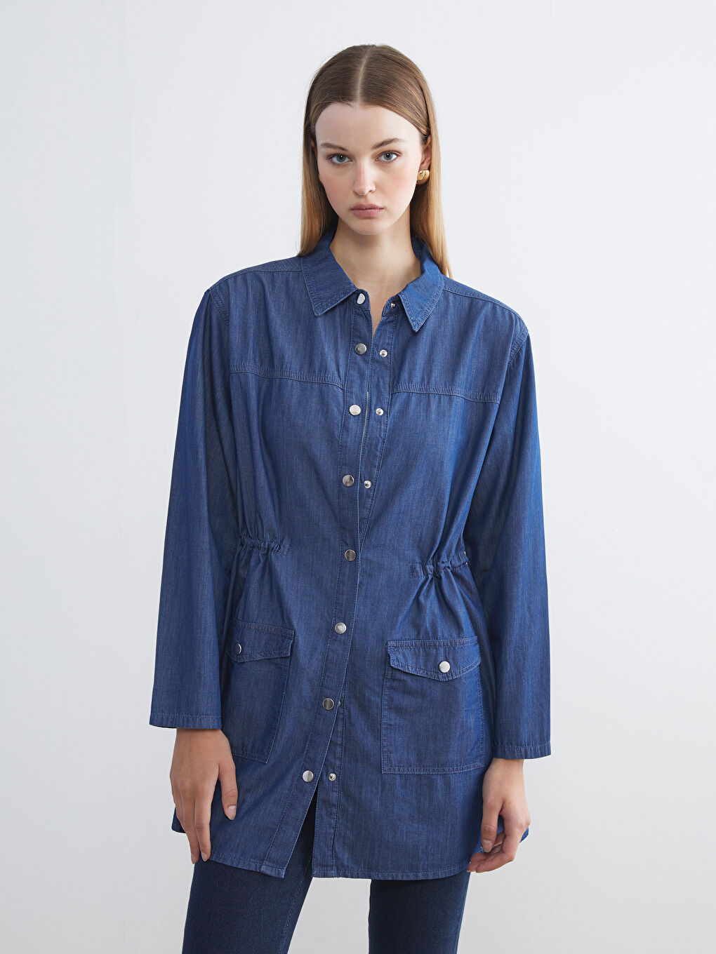 LCW Grace Collared Neck Women's Denim Tunic -W5FJ70Z8-563