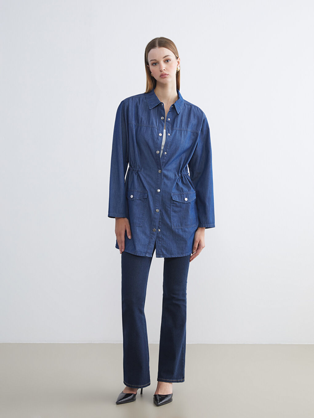 LCW Grace Collared Neck Women's Denim Tunic -W5FJ70Z8-563
