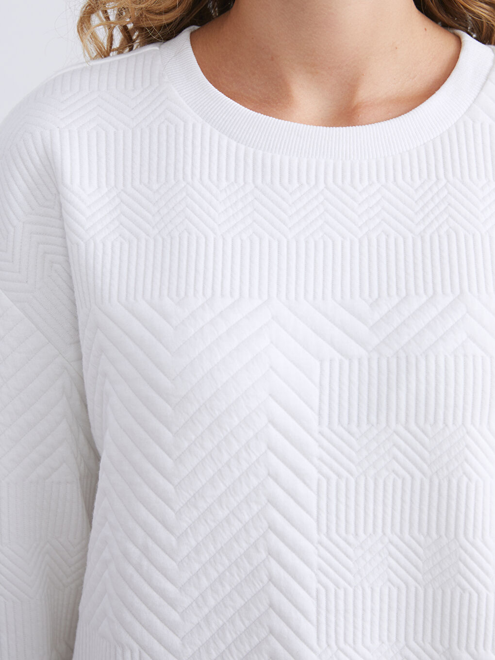 Crew Neck Self-Patterned Women's Sweatshirt-2