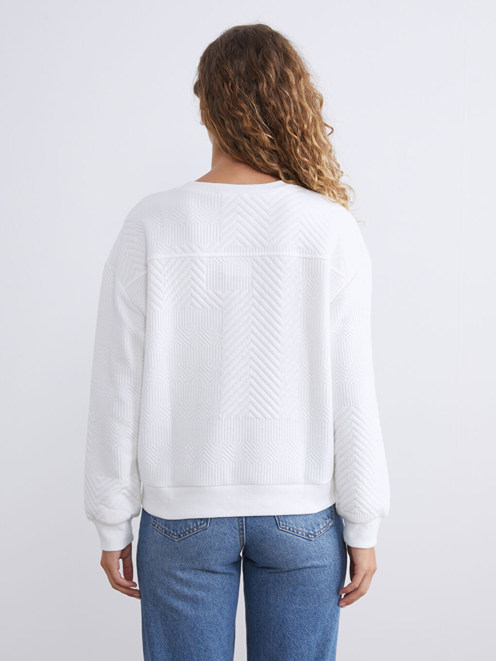 Crew Neck Self-Patterned Women's Sweatshirt-3