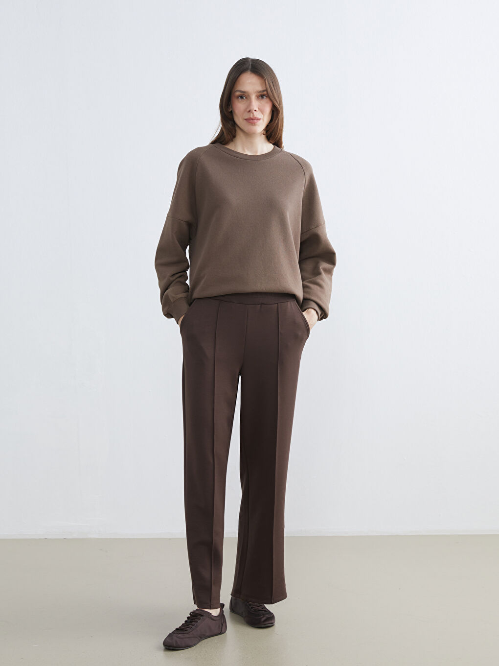 Kahverengi Beli Lastikli Kadın Eşofman Altı