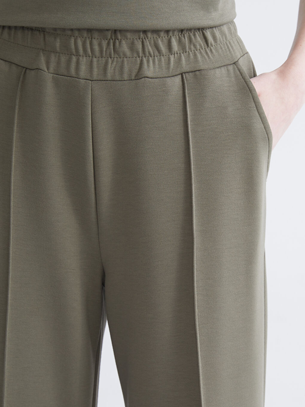 Haki Beli Lastikli Kadın Eşofman Altı-3