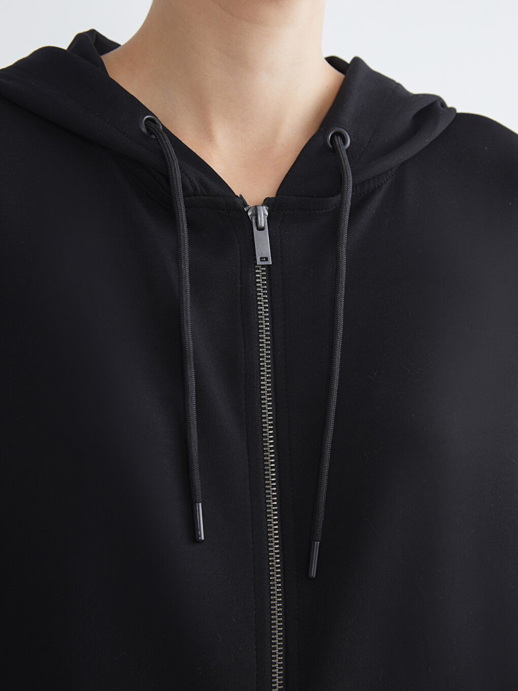 Siyah Kapüşonlu Oversize Kadın Fermuarlı Sweatshirt-3