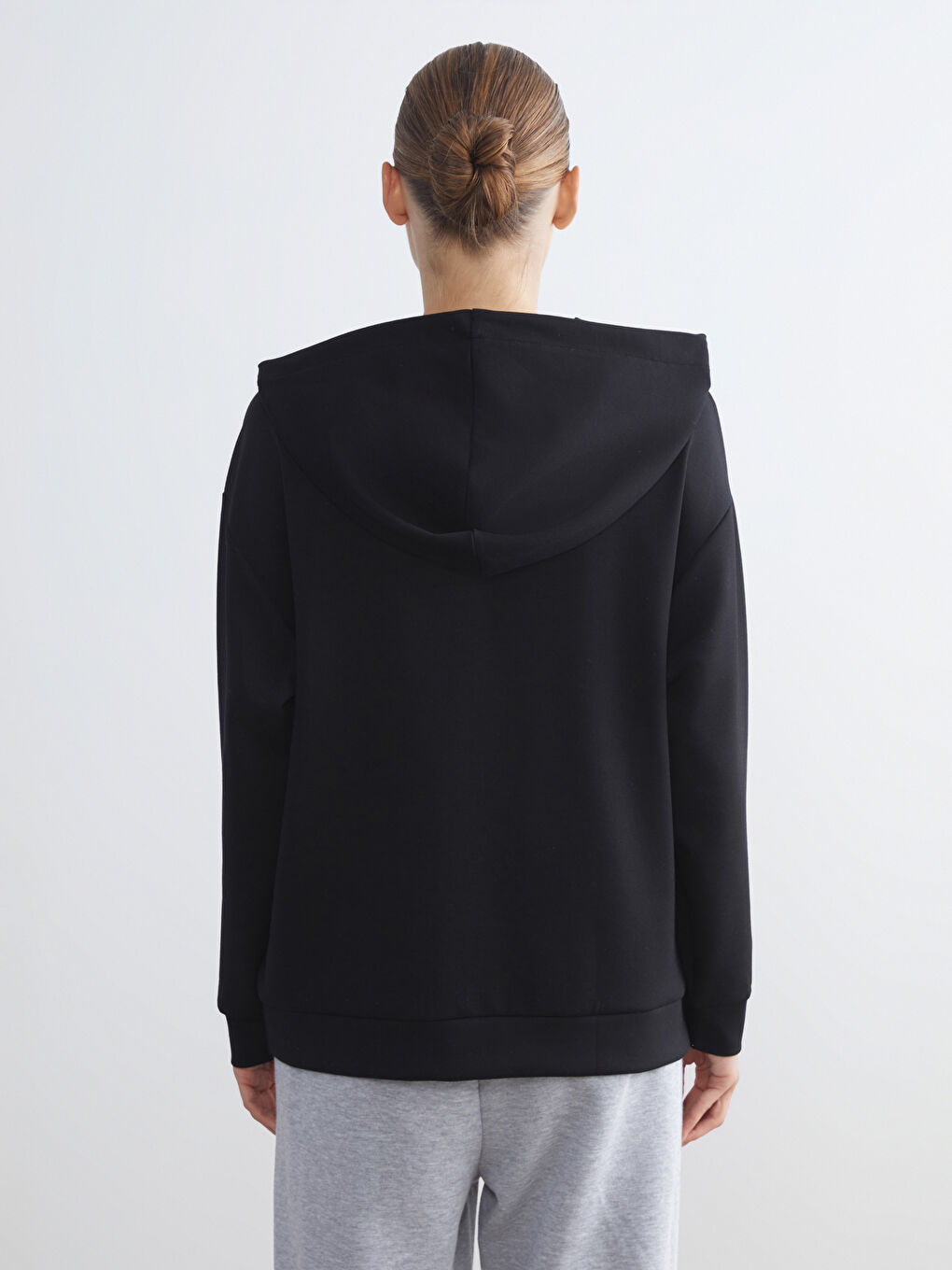 Siyah Kapüşonlu Oversize Kadın Fermuarlı Sweatshirt-4