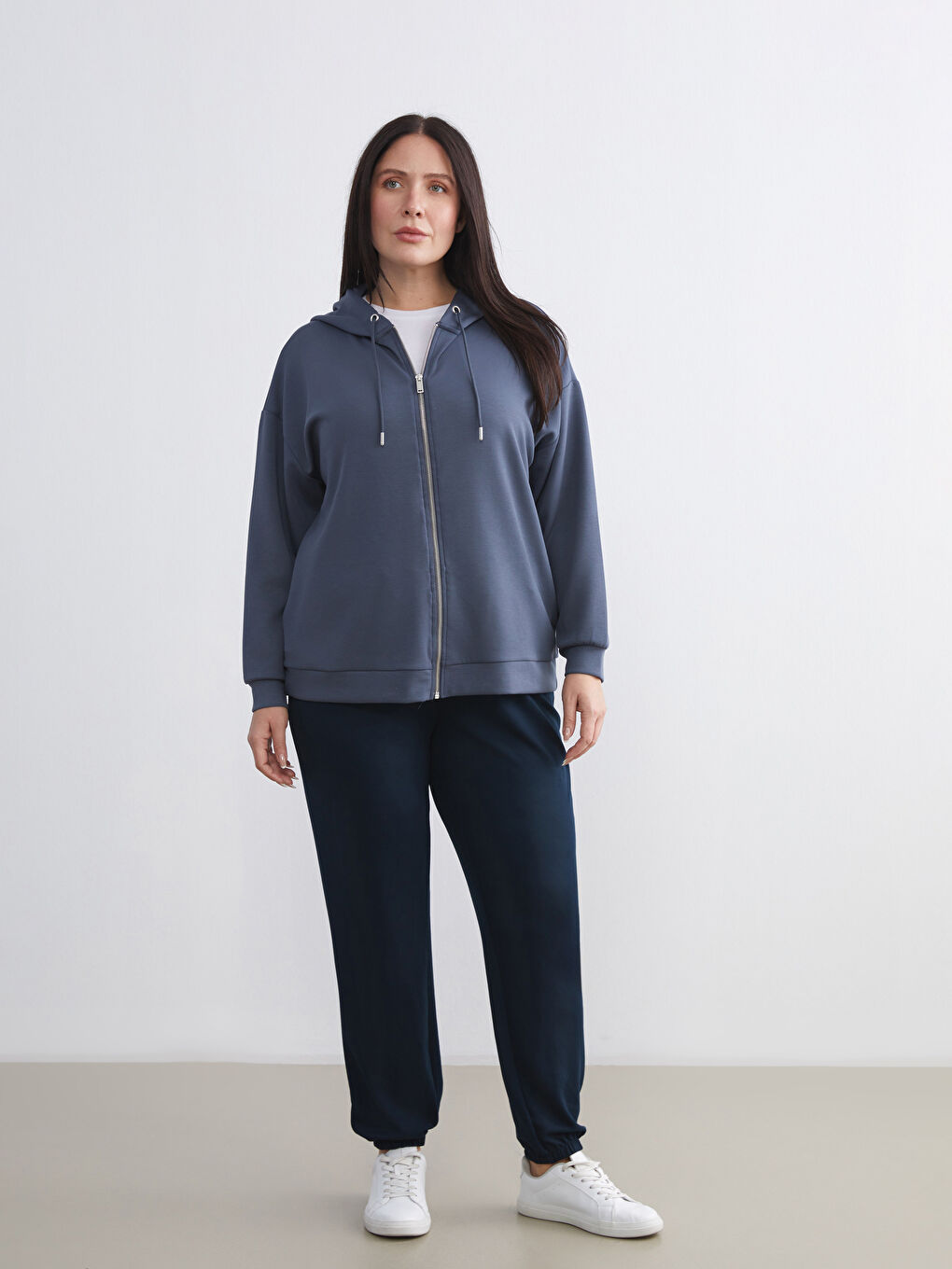 Antrasit Kapüşonlu Oversize Kadın Fermuarlı Sweatshirt-5