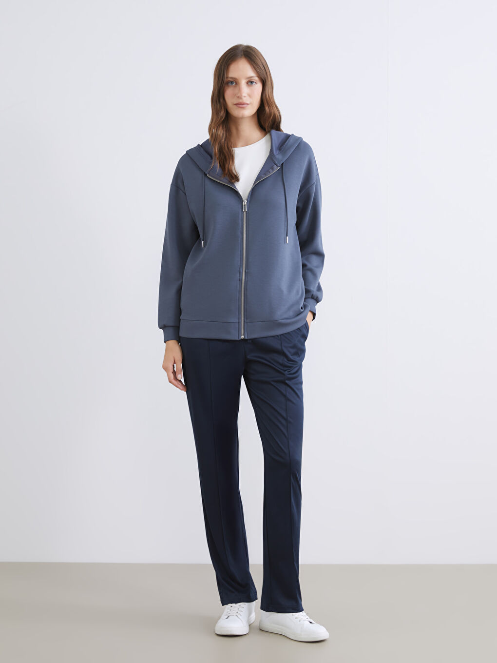 Antrasit Kapüşonlu Oversize Kadın Fermuarlı Sweatshirt-2