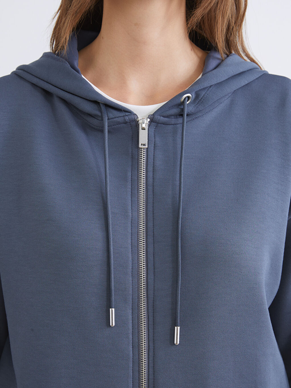 Antrasit Kapüşonlu Oversize Kadın Fermuarlı Sweatshirt-3