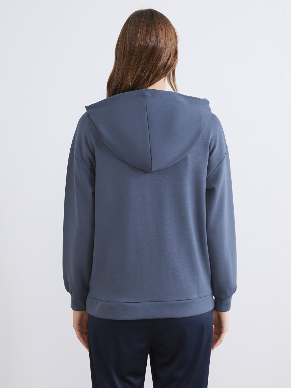 Antrasit Kapüşonlu Oversize Kadın Fermuarlı Sweatshirt-4