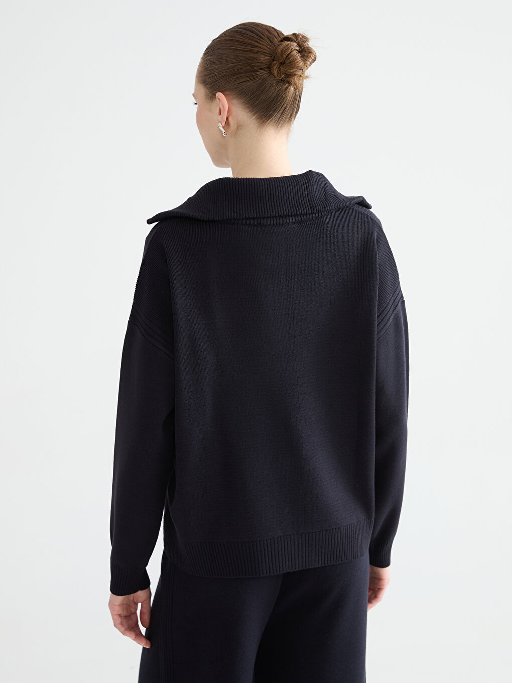 Lacivert Dik Yaka Kadın Triko Kazak-3